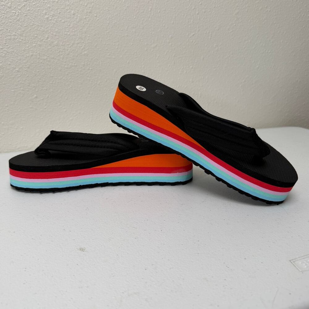 Rainbow Stripe Platform Flip Flop Wedge Sandals Women’s US 8